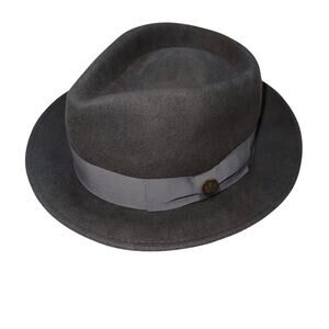 Goorin Bros. Gray Wool Felt Hat Med Fedora Wide Brim Center Dent Grosgrain Bow